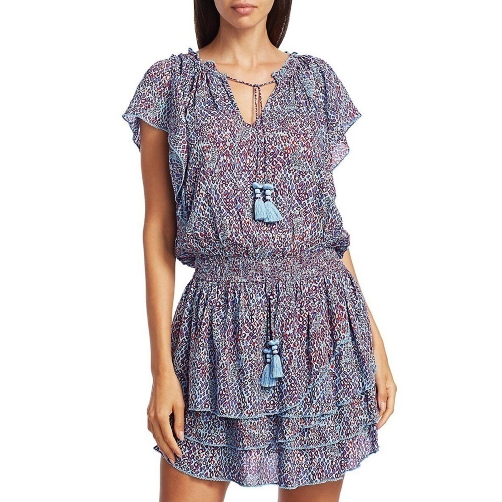 Poupette St Barth Elsa Layered Mini Dress Blue Wild Size S
